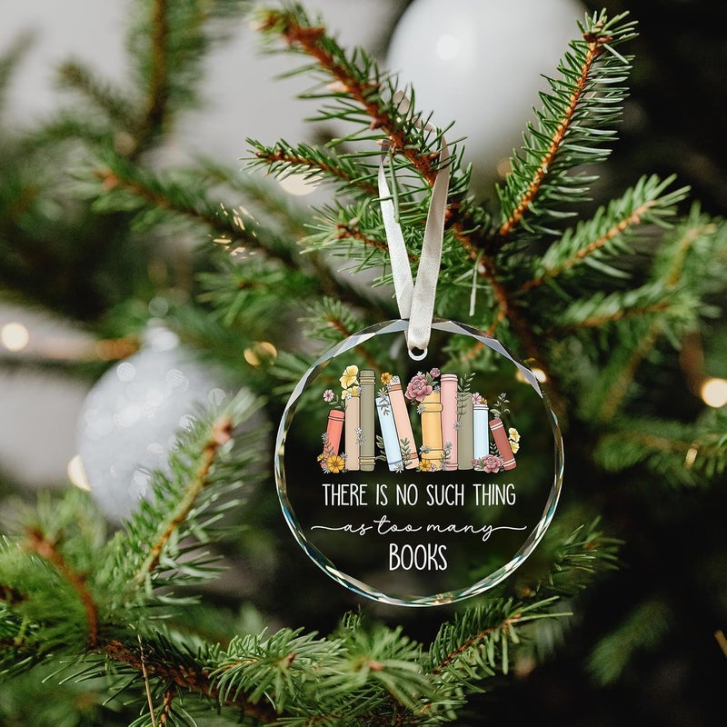 TEEBIM Book Lovers Ornament - Books Ornaments for Christmas Tree - Books Club, Bookworms, Reader Tree Ornaments - Book Lover Gifts, Reading Librarian Gifts - Glass Ornament 2025 - Image 5